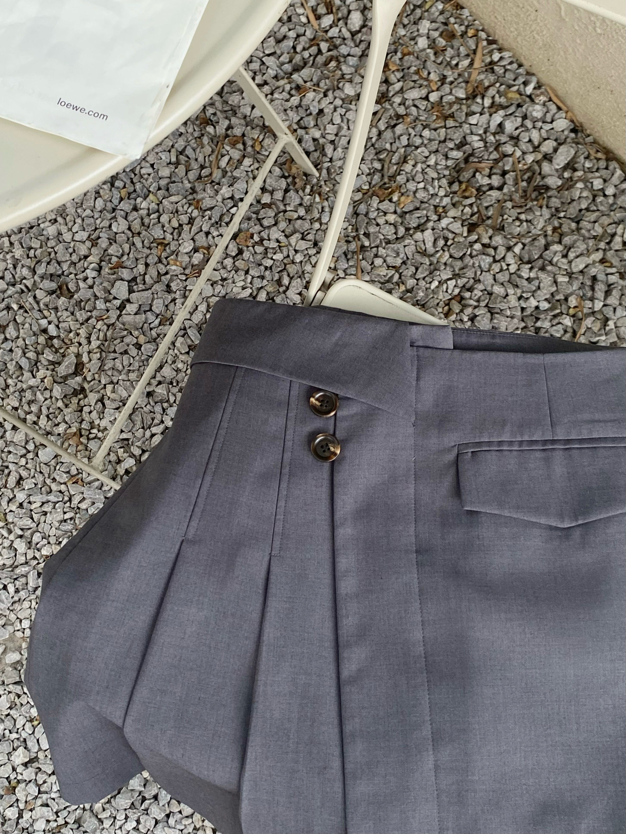 JML ginger wheat grains, irregular and asymmetrical grey, slimming, high-waisted suit skirt, short skirt, A-line solid color pleated Item Picture
